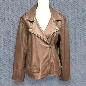 Lucky Brand Women’s Brown Faux Leather Moto Jacket, Size L